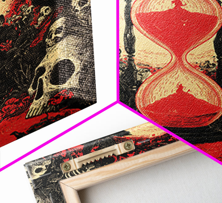 The Crimson Hourglass, Macabre Folk Print Art, Square Wall Art, Macabre Wall Art, Canvas Print, Halloween Wall Art