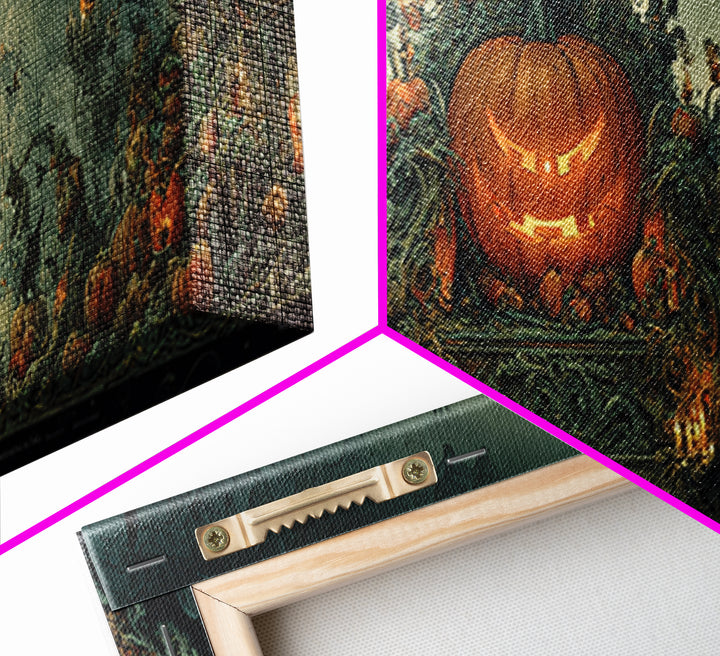 The Jack-O'-Lantern Throne, Medieval Grotesque Art, Extra Wide Wall Art, Dark Fantasy Wall Art, Framed Canvas Print