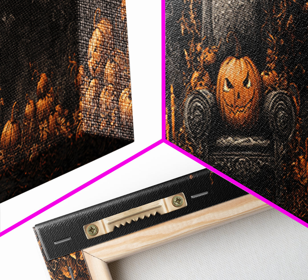 The Jack-O'-Lantern Throne, Dark Romantic Horror Art, Extra Wide Wall Art, Macabre Wall Art, Framed Canvas Print, Halloween Wall Art
