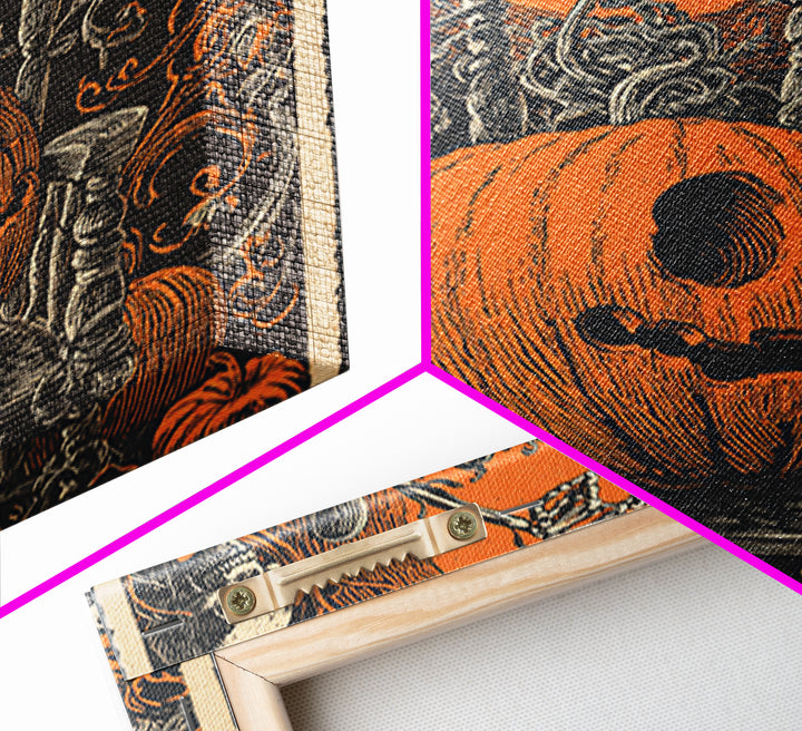 The Jack-O'-Lantern Throne, Macabre Folk Print Art, Square Wall Art, Dark Fantasy Wall Art, Canvas Print, Halloween Wall Art
