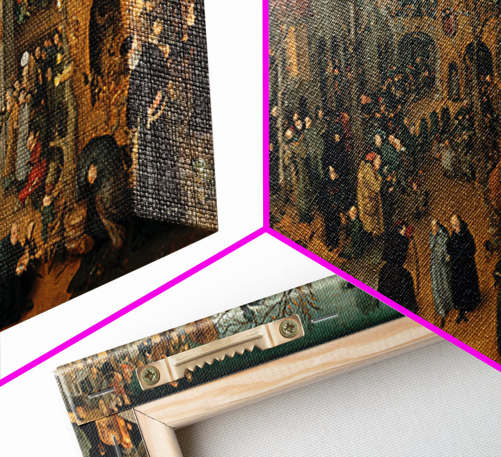 The Haunted Portrait, Northern Renaissance Horror, Wide Panoramic Art, Dark Fantasy Wall Art, Framed Canvas Print, Halloween Decor