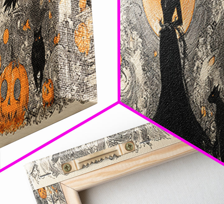 Vintage Orange-And-Black Halloween, Decadent Line Art, Extra Wide Wall Art, Macabre Wall Art, Canvas Print, Halloween Wall Art