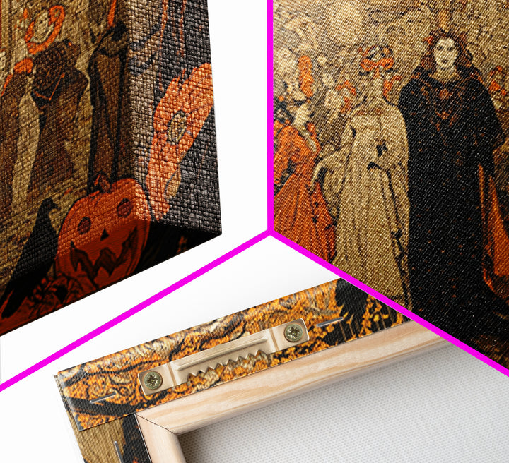 Vintage Orange-And-Black Halloween, Stained Glass Gothic Art, Landscape Wall Art, Macabre Wall Art, Canvas Print, Halloween Wall Art