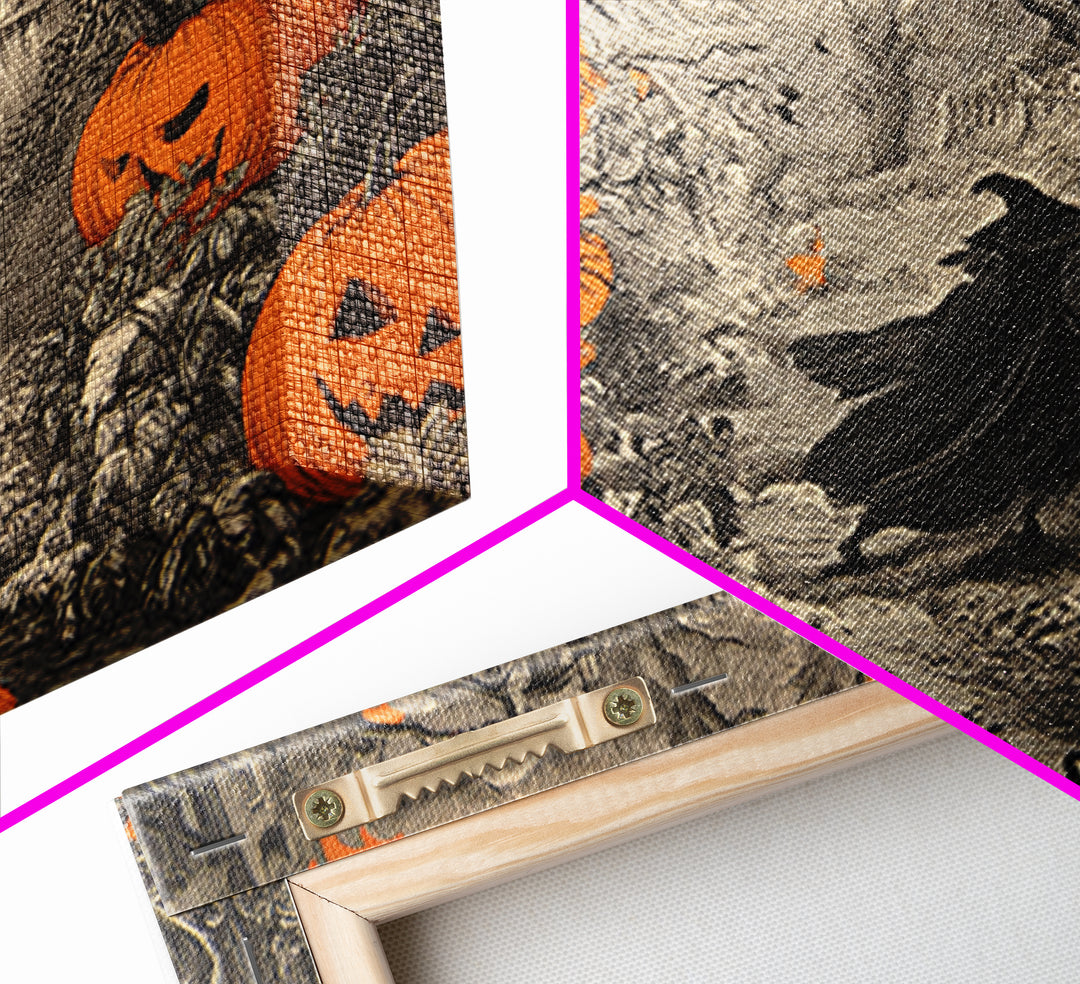 Vintage Orange-And-Black Halloween, Victorian Macabre Art, Landscape Wall Art, Macabre Wall Art, Canvas Print, Halloween Wall Art