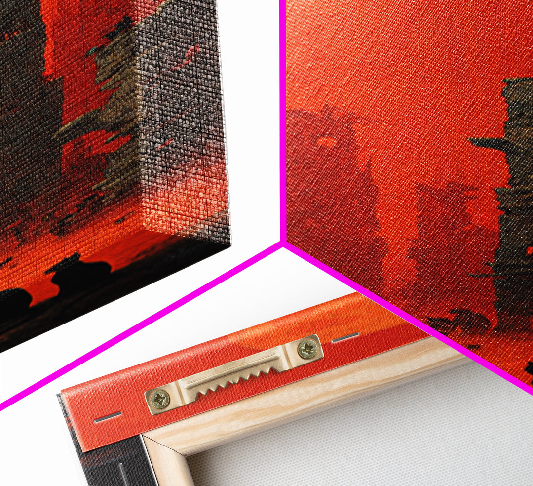 Vintage Orange-And-Black Halloween, Surreal Apocalyptic Art, Tall Narrow Wall Art, Macabre Wall Art, Framed Canvas Print