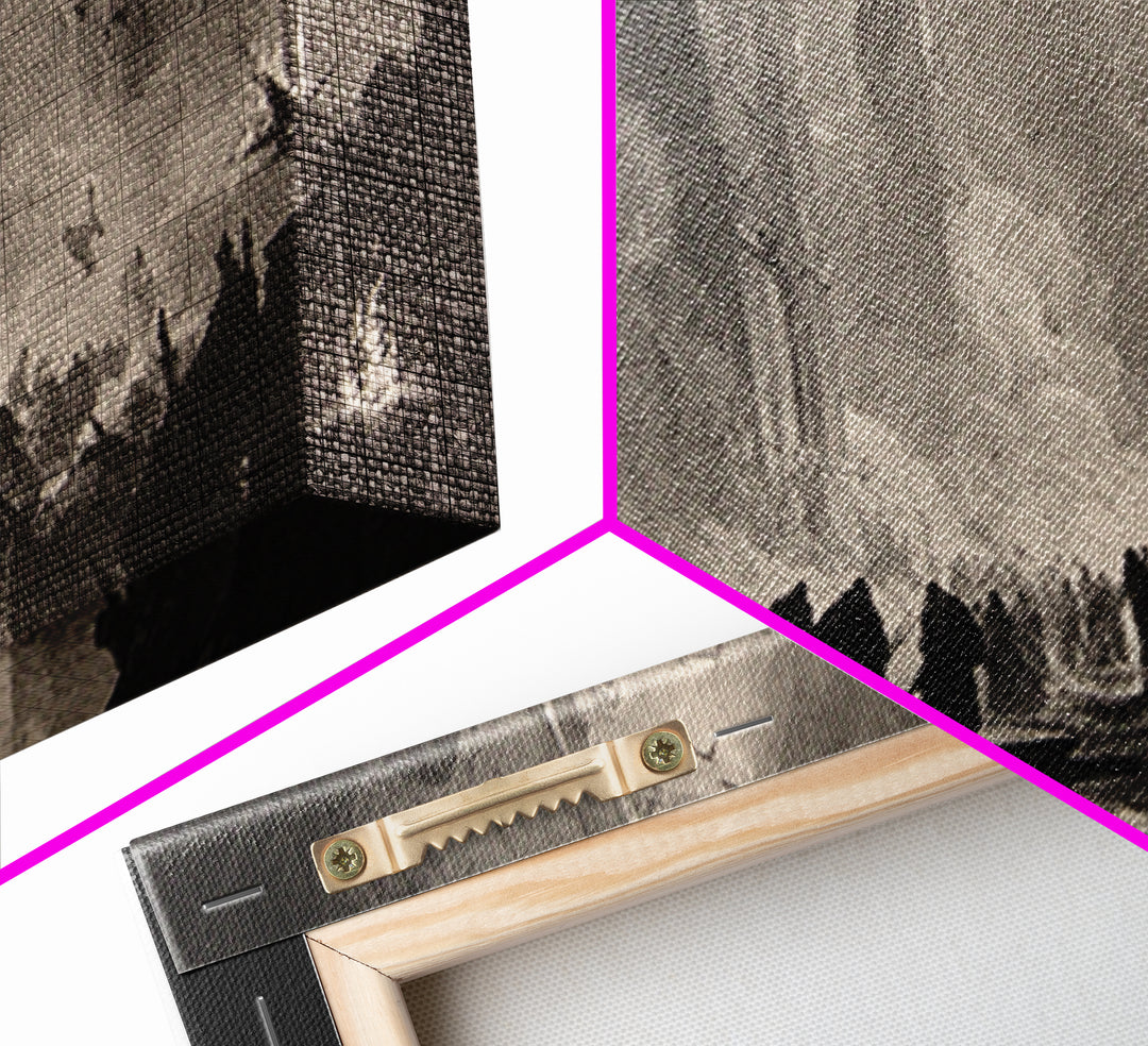 Monochrome Gothic Halloween, Gothic Engraving Art, Landscape Wall Art, Macabre Wall Art, Framed Canvas Print, Halloween Wall Art