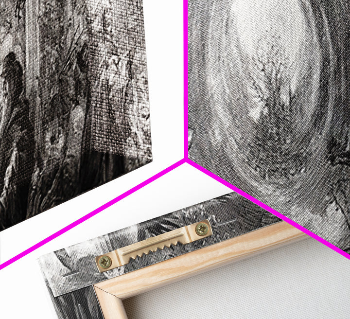Monochrome Gothic Halloween, Renaissance Engraving Art, Extra Wide Wall Art, Gothic Horror Wall Art, Canvas Print, Halloween Wall Art