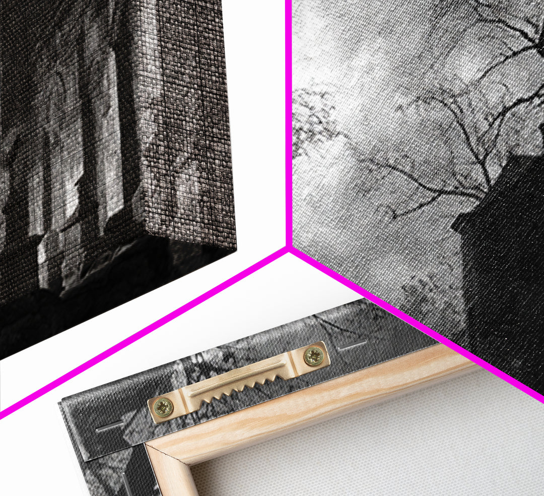 Monochrome Gothic Halloween, Romantic Gothic Landscape, Landscape Wall Art, Dark Fantasy Wall Art, Framed Canvas Print
