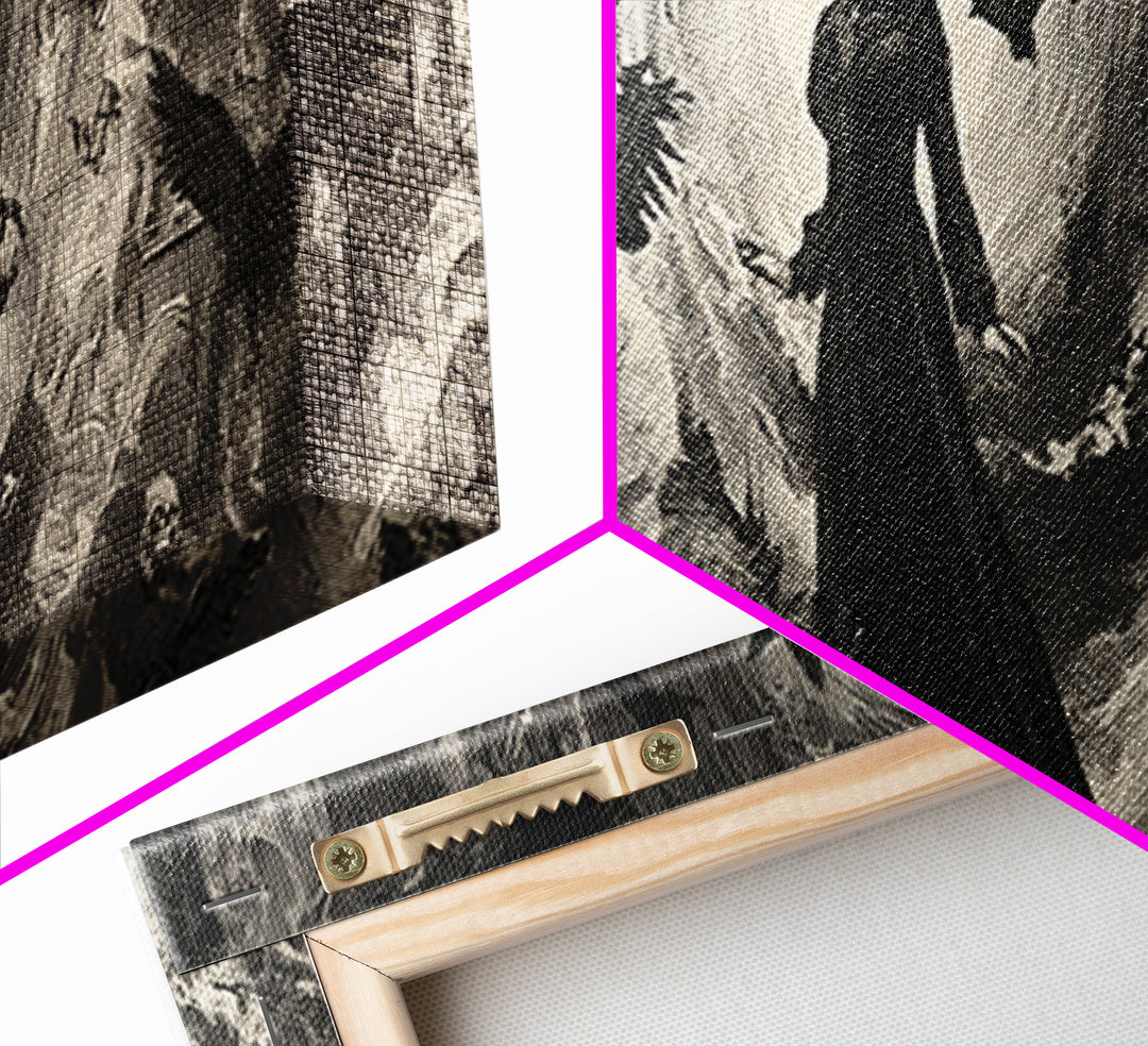 Monochrome Gothic Halloween, Decadent Gothic Art, Extra Wide Wall Art, Gothic Horror Wall Art, Framed Canvas Print, Gothic Home Decor