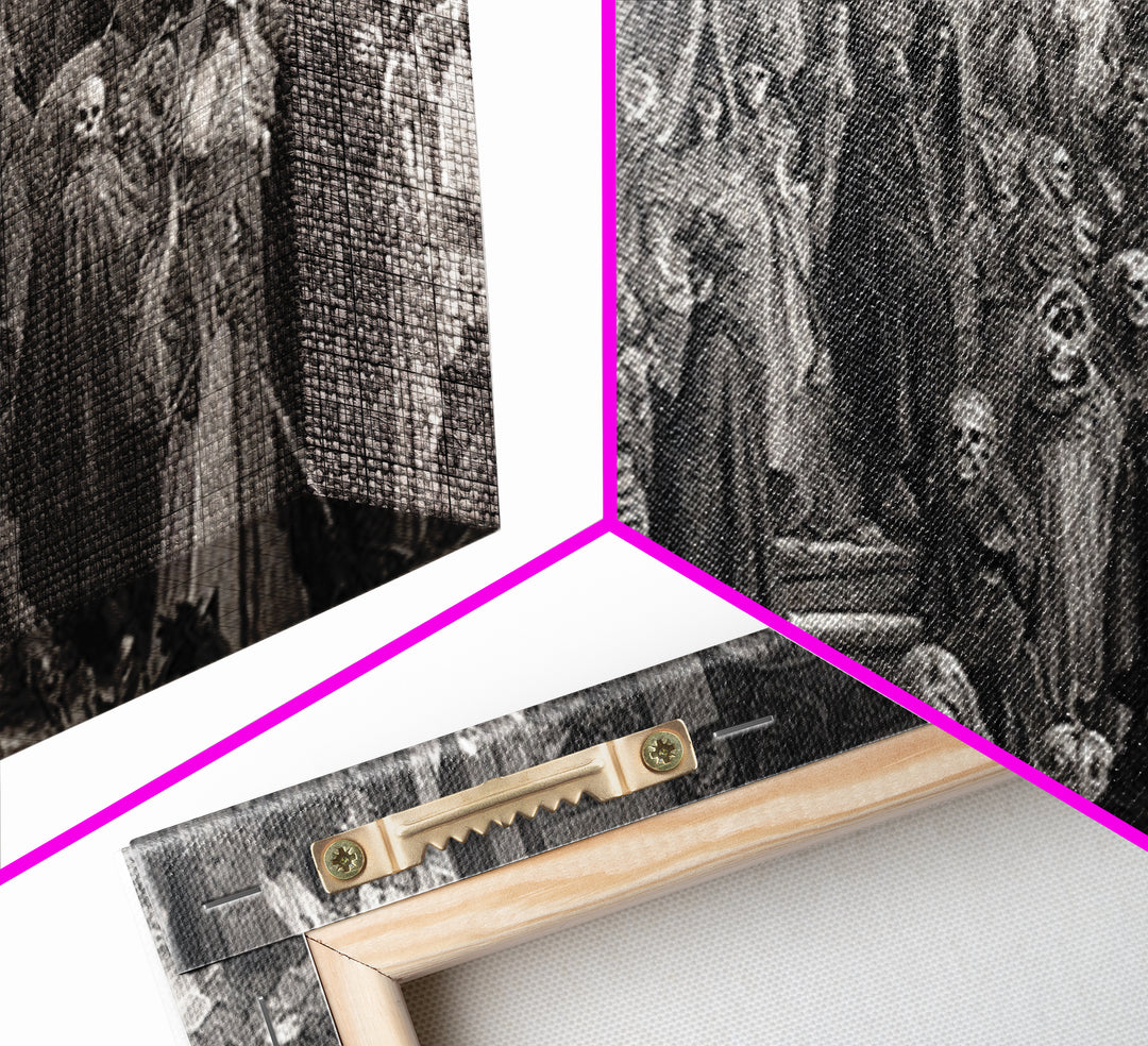 Monochrome Gothic Halloween, Grotesque Carnival Art, Wide Panoramic Art, Dark Halloween Decor, Canvas Print, Halloween Wall Art