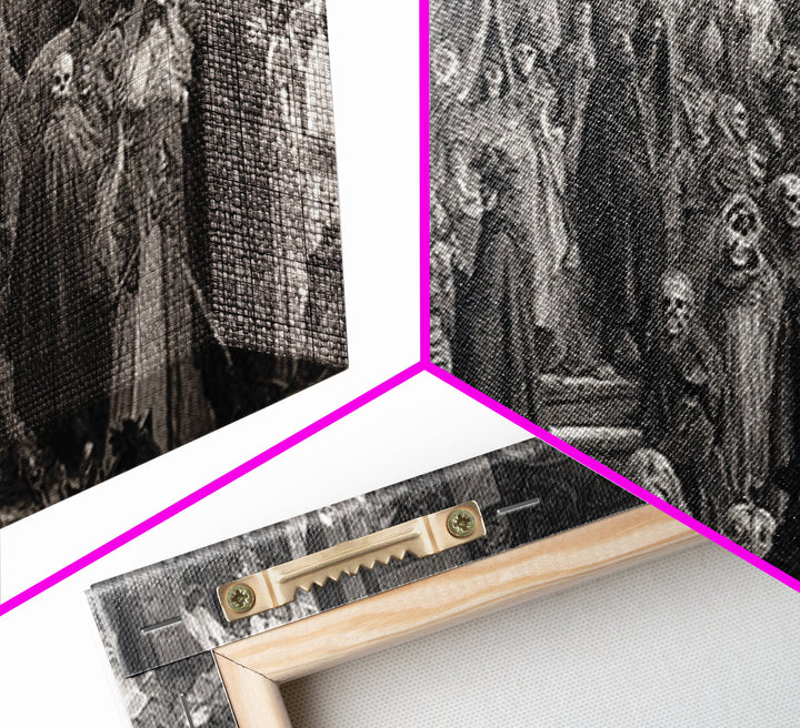 Monochrome Gothic Halloween, Grotesque Carnival Art, Wide Panoramic Art, Dark Halloween Decor, Canvas Print, Halloween Wall Art