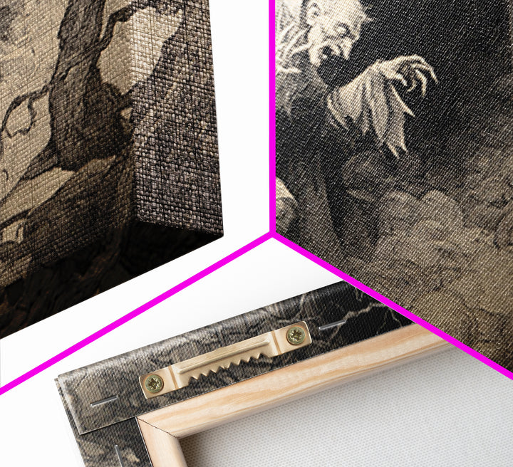 Monochrome Gothic Halloween, Gothic Storybook Art, Landscape Wall Art, Macabre Wall Art, Canvas Print, Halloween Wall Art