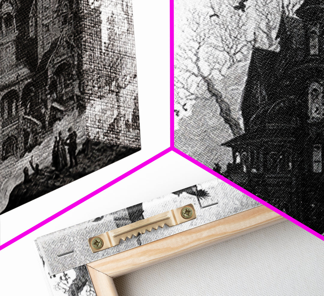 Monochrome Gothic Halloween, Victorian Macabre Art, Landscape Wall Art, Dark Halloween Decor, Canvas Print, Halloween Wall Art