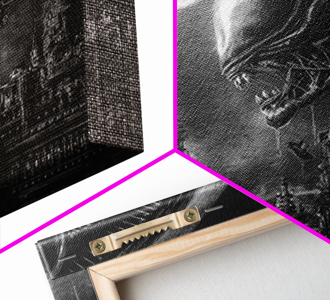 Monochrome Gothic Halloween, Biomechanical Horror Art, Square Wall Art, Gothic Horror Wall Art, Framed Canvas Print, Halloween Wall Art