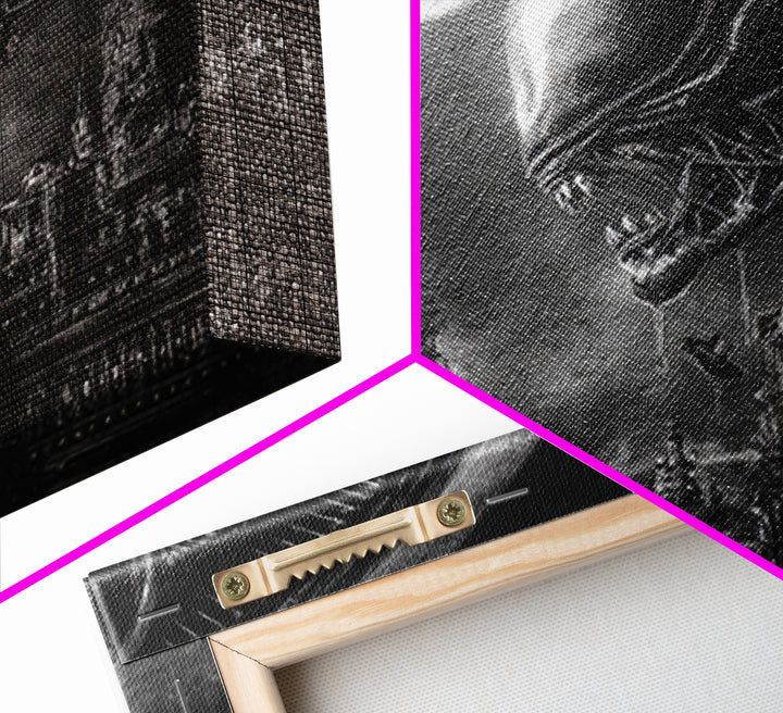 Monochrome Gothic Halloween, Biomechanical Horror Art, Square Wall Art, Gothic Horror Wall Art, Framed Canvas Print, Halloween Wall Art