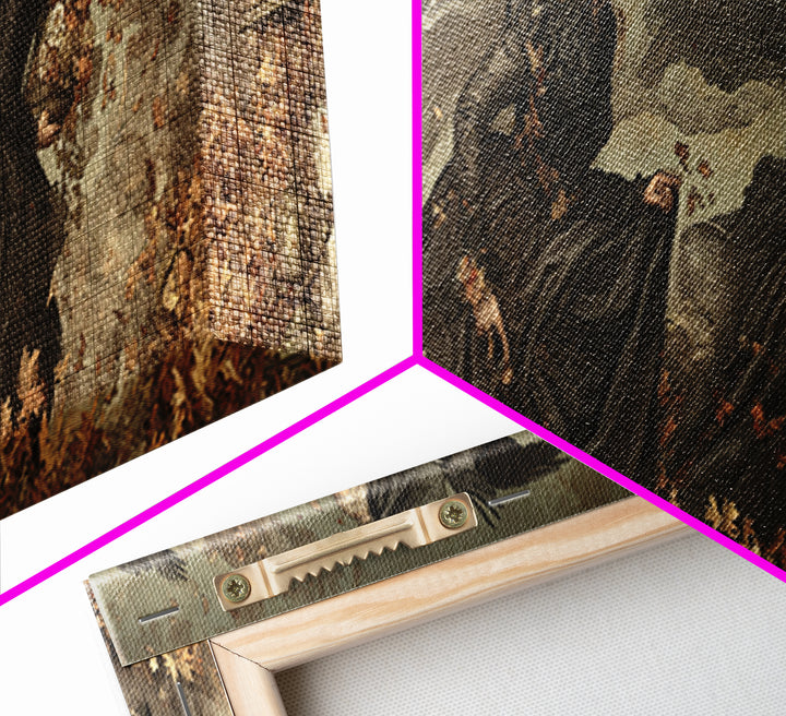 Victorian Mourning Halloween, Medieval Grotesque Art, Extra Wide Wall Art, Dark Fantasy Wall Art, Canvas Print, Halloween Wall Art