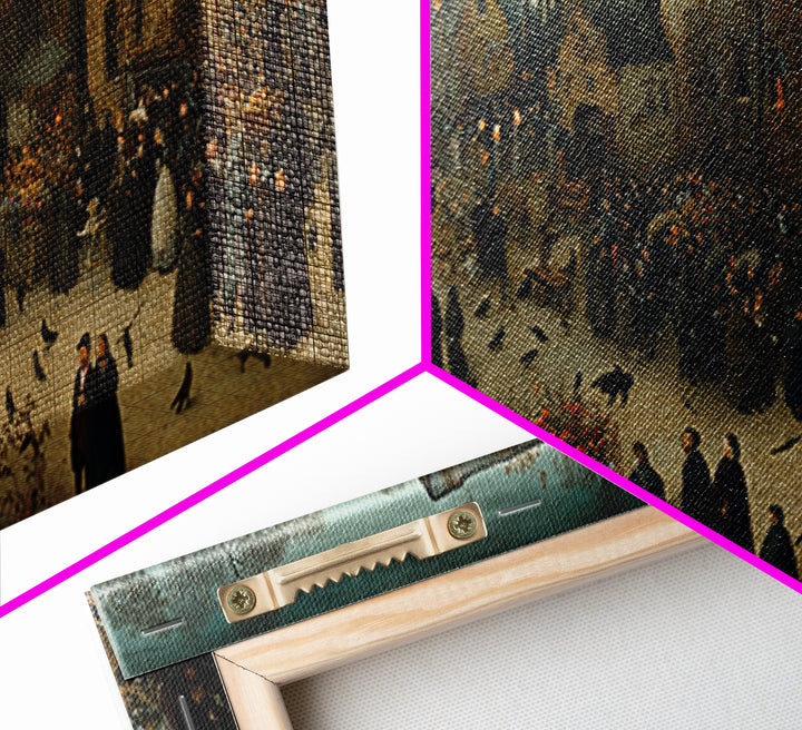 Victorian Mourning Halloween, Northern Renaissance Horror, Wide Panoramic Art, Macabre Wall Art, Framed Canvas Print