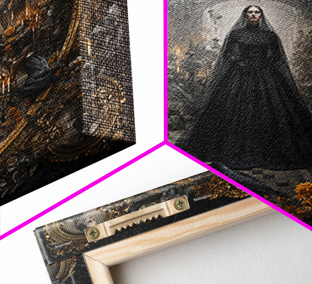 Victorian Mourning Halloween, Ornate Symbolist Art, Square Wall Art, Dark Halloween Decor, Framed Canvas Print, Halloween Wall Art