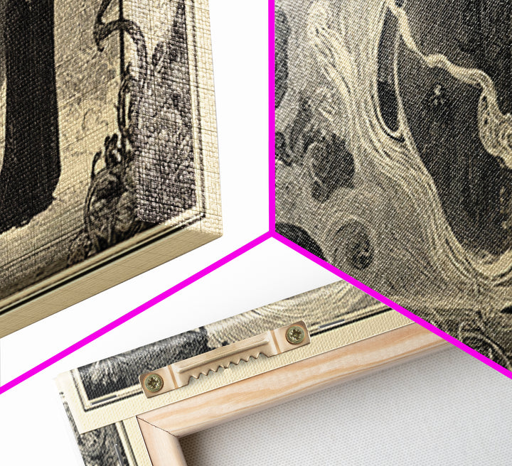 Art Nouveau Witchcraft, Expressionist Nightmare Art, Wide Panoramic Art, Dark Halloween Decor, Framed Canvas Print, Halloween Wall Art
