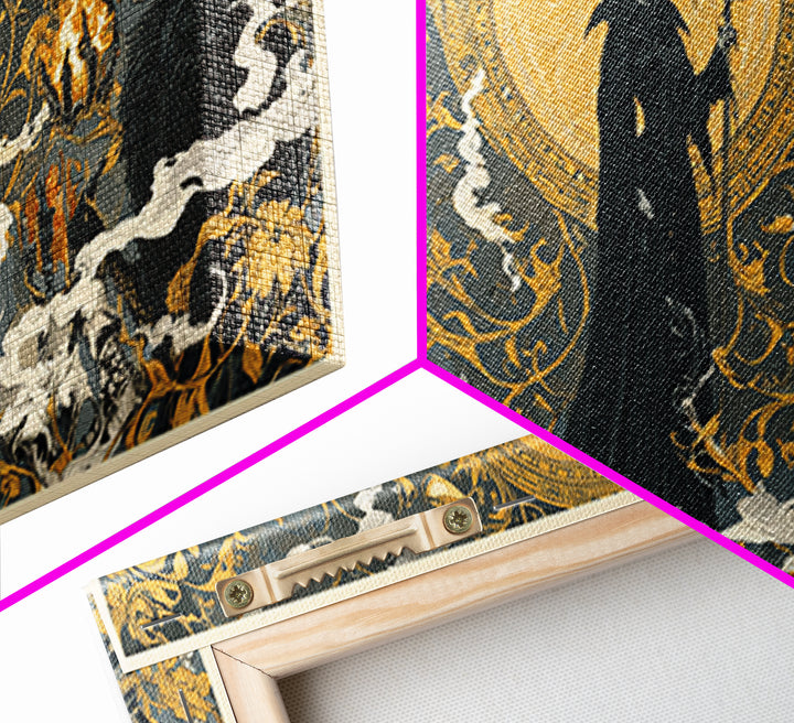 Art Nouveau Witchcraft, Macabre Folk Print Art, Wide Panoramic Art, Dark Fantasy Wall Art, Framed Canvas Print, Halloween Decor