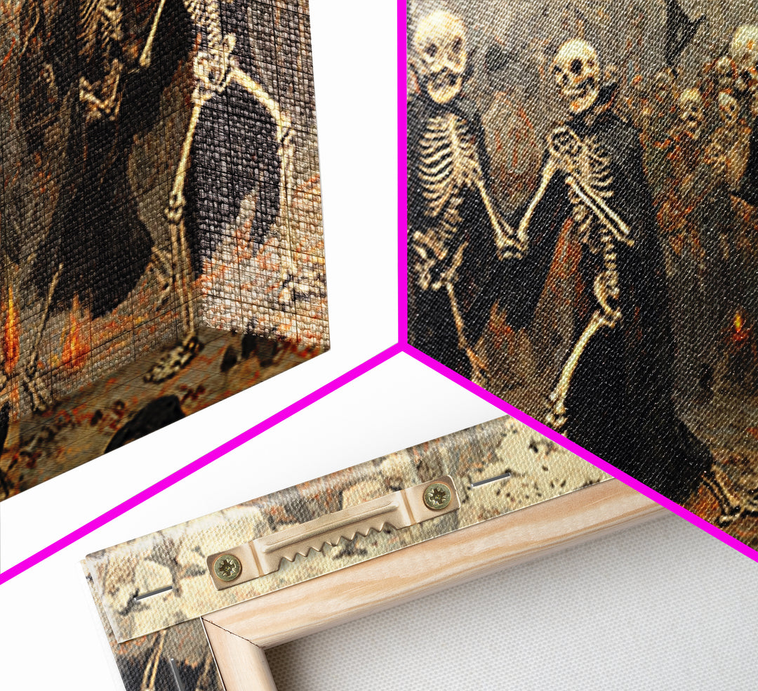 Medieval Danse Macabre, Northern Renaissance Horror, Wide Panoramic Art, Dark Fantasy Wall Art, Framed Canvas Print