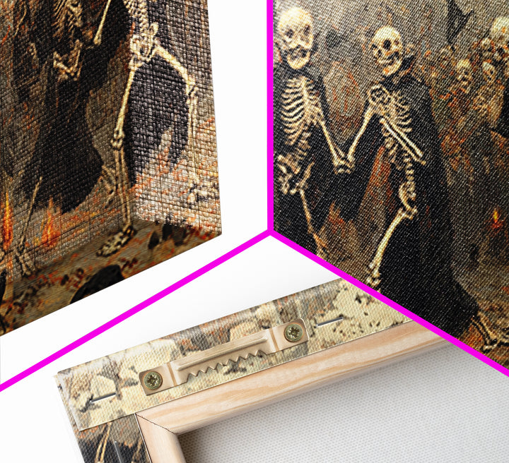 Medieval Danse Macabre, Northern Renaissance Horror, Wide Panoramic Art, Dark Fantasy Wall Art, Framed Canvas Print