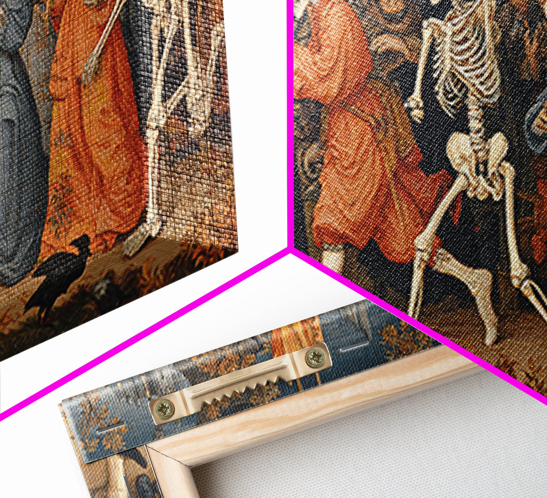 Medieval Danse Macabre, Danse Macabre Art, Wide Panoramic Art, Dark Fantasy Wall Art, Canvas Print, Halloween Wall Art