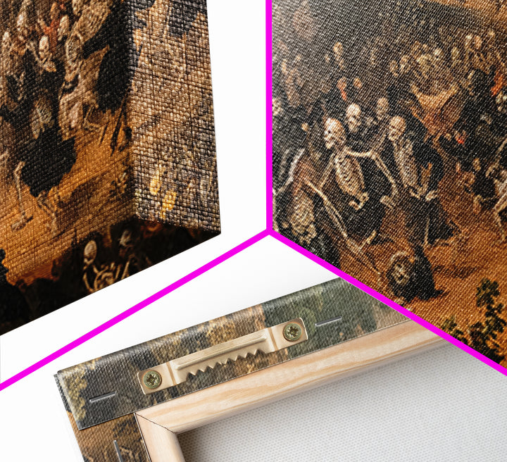 Medieval Danse Macabre, Baroque Witchcraft Art, Wide Panoramic Art, Dark Halloween Decor, Canvas Print, Halloween Wall Art