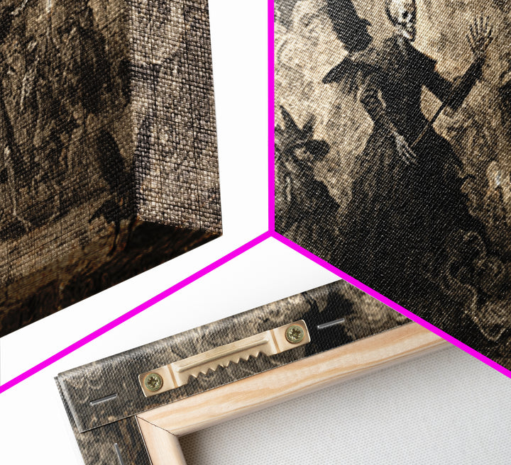 Medieval Danse Macabre, Dark Romantic Horror Art, Wide Panoramic Art, Gothic Horror Wall Art, Framed Canvas Print, Halloween Wall Art