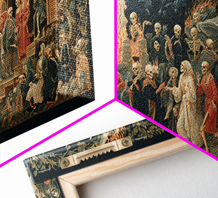 Medieval Danse Macabre, Visionary Gothic Art, Wide Panoramic Art, Dark Fantasy Wall Art, Framed Canvas Print, Halloween Wall Art