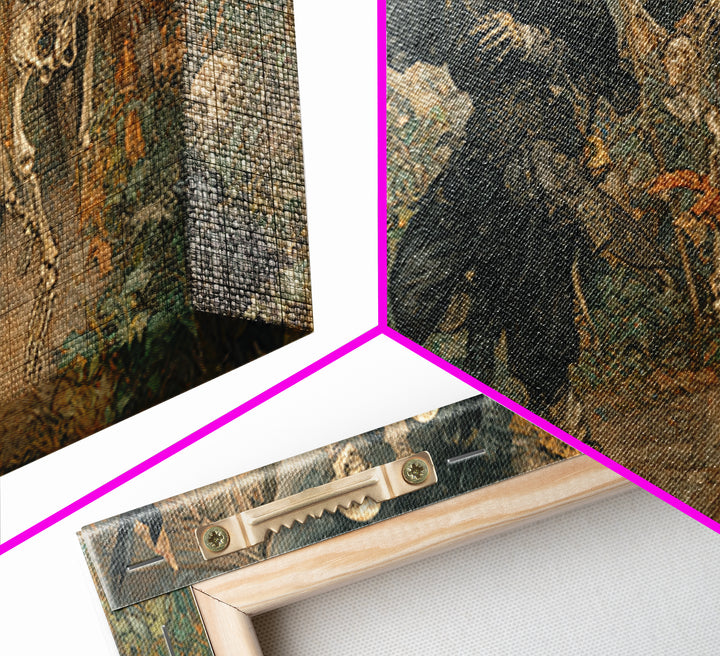 Medieval Danse Macabre, Decadent Gothic Art, Wide Panoramic Art, Macabre Wall Art, Framed Canvas Print, Halloween Wall Art