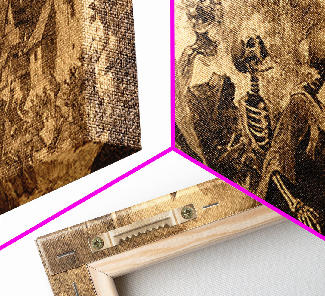 Medieval Danse Macabre, Expressionist Nightmare Art, Wide Panoramic Art, Dark Fantasy Wall Art, Framed Canvas Print, Halloween Wall Art