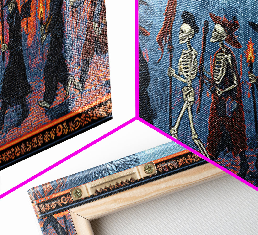 Medieval Danse Macabre, Macabre Folk Print Art, Wide Panoramic Art, Dark Fantasy Wall Art, Canvas Print, Halloween Wall Art