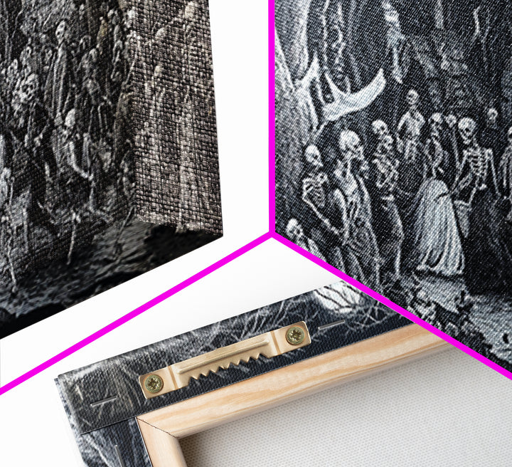 Medieval Danse Macabre, Victorian Macabre Art, Wide Panoramic Art, Gothic Horror Wall Art, Framed Canvas Print, Halloween Wall Art