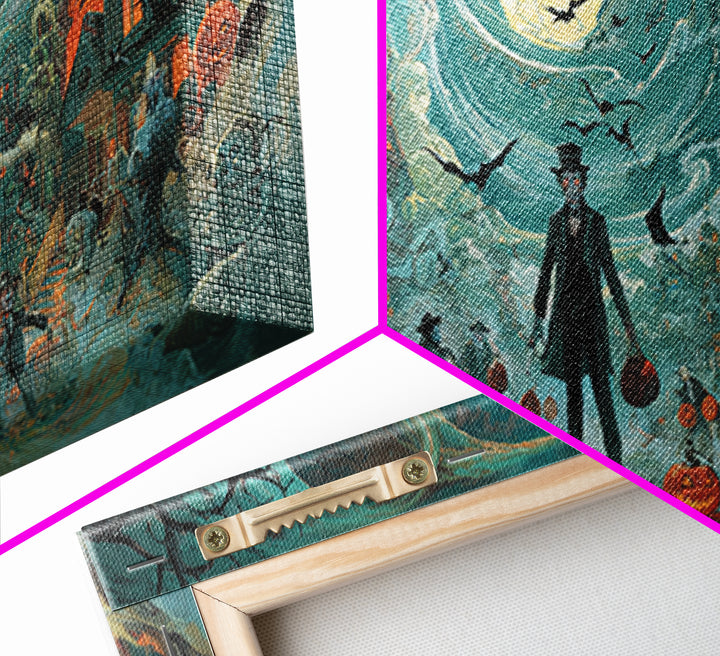 1950s Halloween Nostalgia, Apocalyptic Romantic Art, Wide Panoramic Art, Macabre Wall Art, Framed Canvas Print, Halloween Wall Art