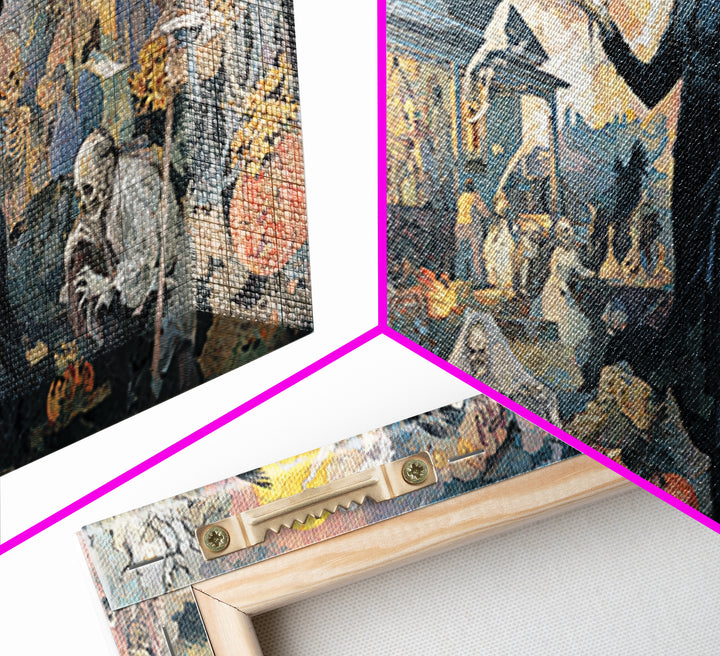 1950s Halloween Nostalgia, Grotesque Carnival Art, Wide Panoramic Art, Dark Halloween Decor, Framed Canvas Print, Halloween Wall Art