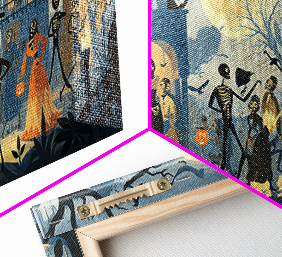 1950s Halloween Nostalgia, Macabre Folk Print Art, Wide Panoramic Art, Dark Halloween Decor, Canvas Print, Halloween Wall Art