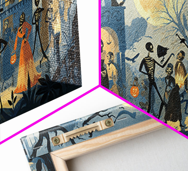 1950s Halloween Nostalgia, Macabre Folk Print Art, Wide Panoramic Art, Dark Halloween Decor, Canvas Print, Halloween Wall Art
