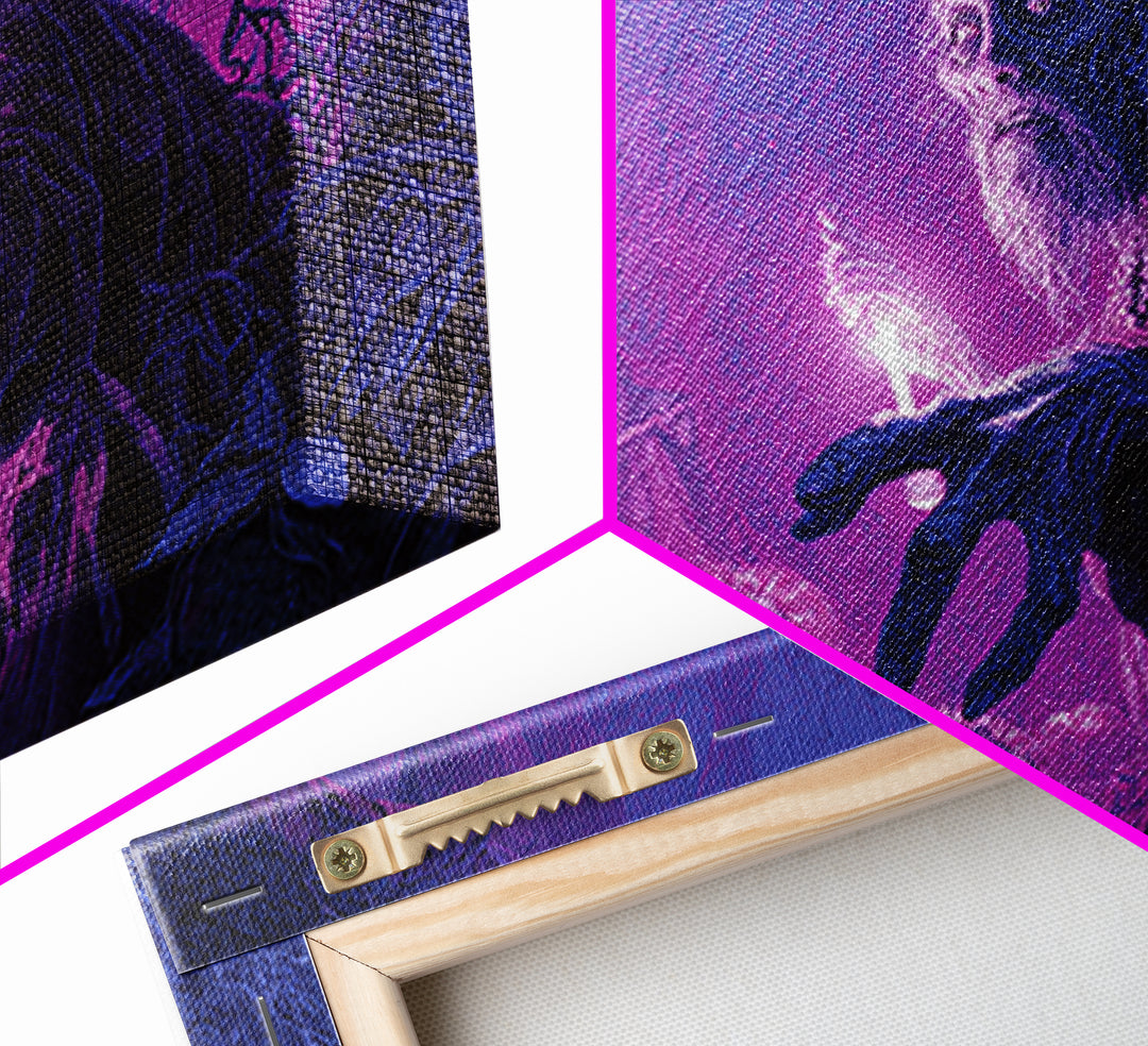 1980s Neon Horror, Expressionist Nightmare Art, Landscape Wall Art, Dark Fantasy Wall Art, Framed Canvas Print, Halloween Wall Art