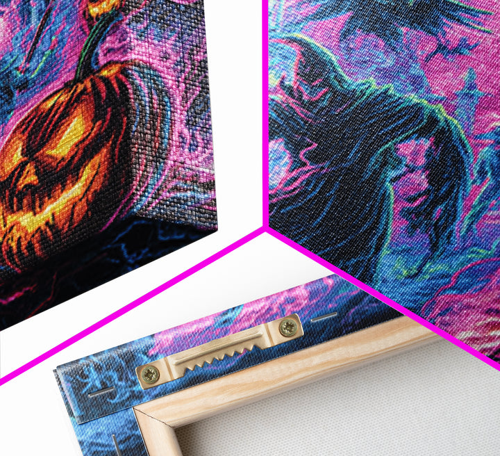 1980s Neon Horror, Grotesque Carnival Art, Square Wall Art, Dark Fantasy Wall Art, Framed Canvas Print, Halloween Wall Art