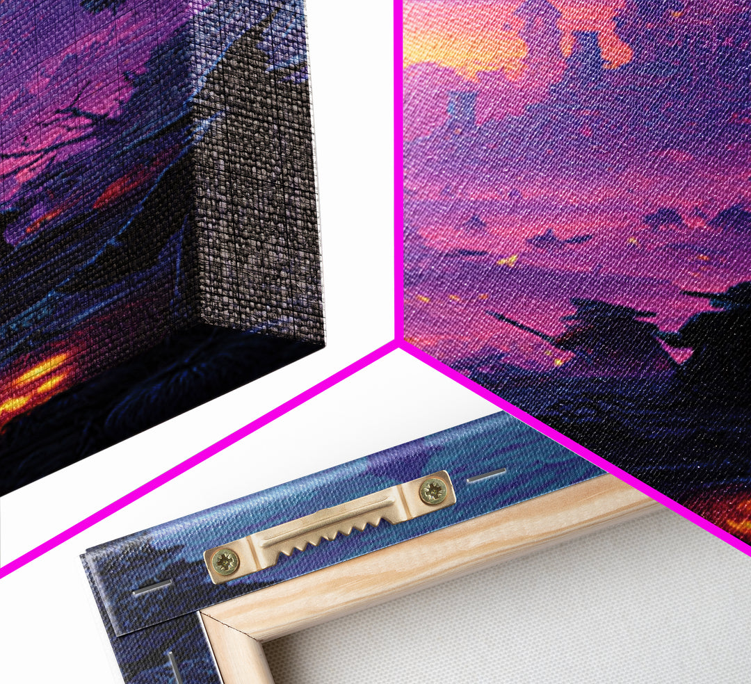 1980s Neon Horror, Surreal Apocalyptic Art, Tall Narrow Wall Art, Gothic Horror Wall Art, Framed Canvas Print, Halloween Wall Art