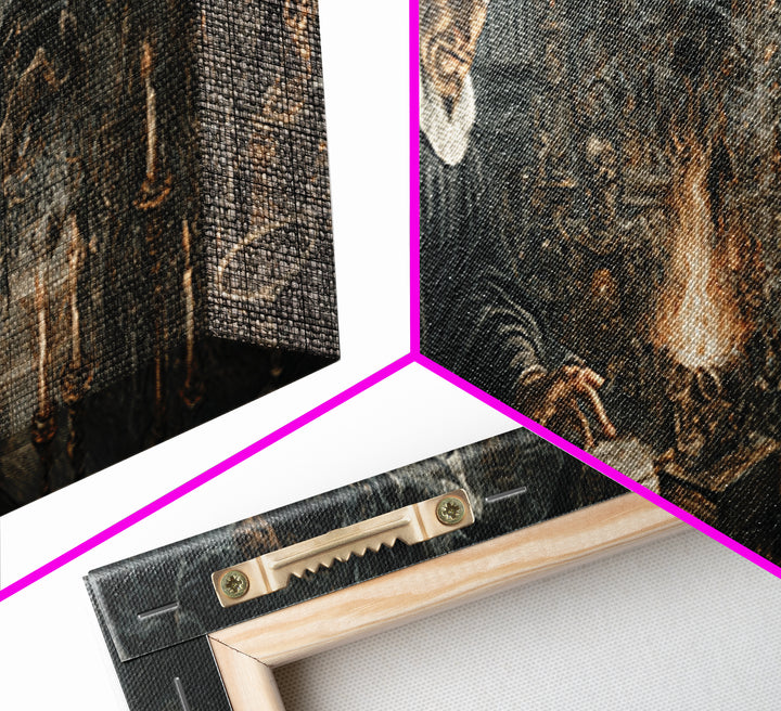 Dark Academia Halloween, Medieval Grotesque Art, Extra Wide Wall Art, Gothic Horror Wall Art, Canvas Print, Halloween Wall Art