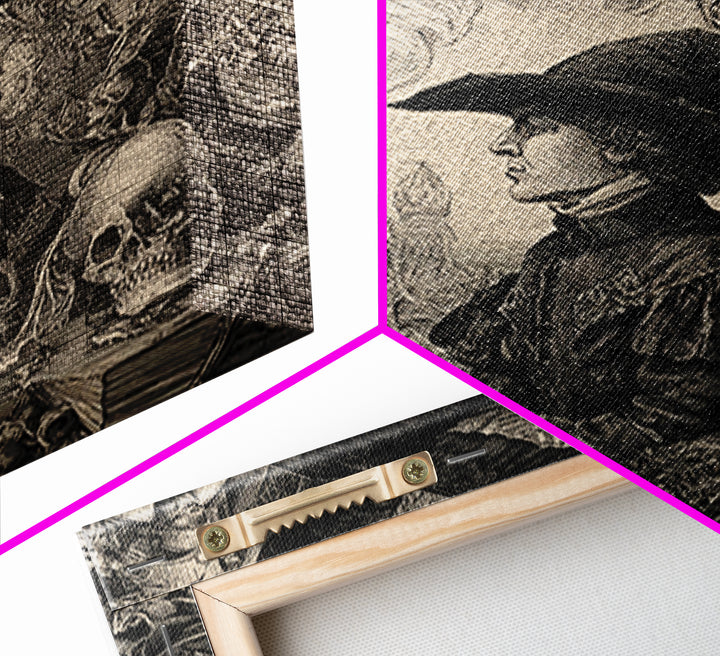 Dark Academia Halloween, Renaissance Engraving Art, Square Wall Art, Gothic Horror Wall Art, Canvas Print, Halloween Wall Art
