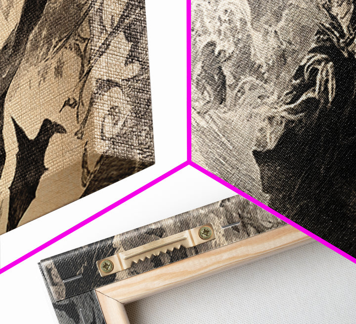 Dark Academia Halloween, Expressionist Nightmare Art, Extra Wide Wall Art, Dark Fantasy Wall Art, Canvas Print, Halloween Wall Art