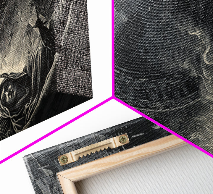 Celestial Witchcraft, Architectural Etching Art, Wide Panoramic Art, Gothic Horror Wall Art, Framed Canvas Print