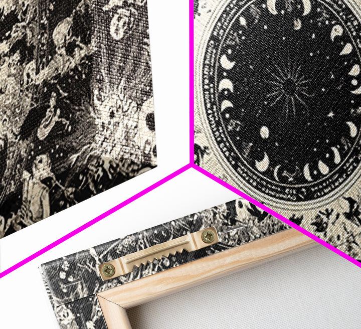 Celestial Witchcraft, Macabre Folk Print Art, Wide Panoramic Art, Dark Halloween Decor, Framed Canvas Print, Halloween Wall Art