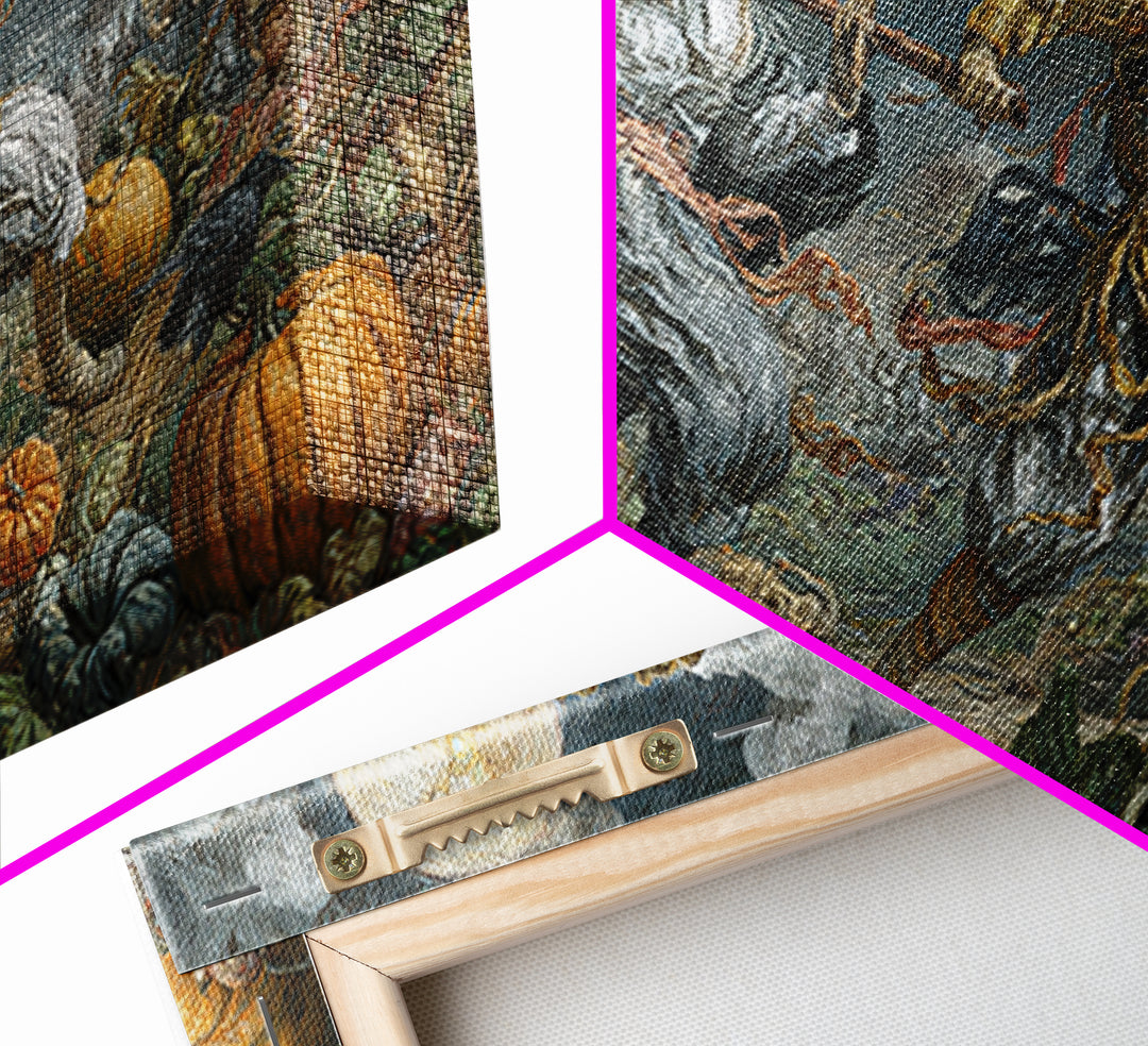 Occult Harvest Festival, Gothic Engraving Art, Wide Panoramic Art, Macabre Wall Art, Framed Canvas Print, Halloween Wall Art