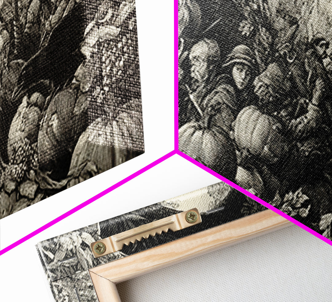 Occult Harvest Festival, Renaissance Engraving Art, Wide Panoramic Art, Gothic Horror Wall Art, Framed Canvas Print, Halloween Wall Art