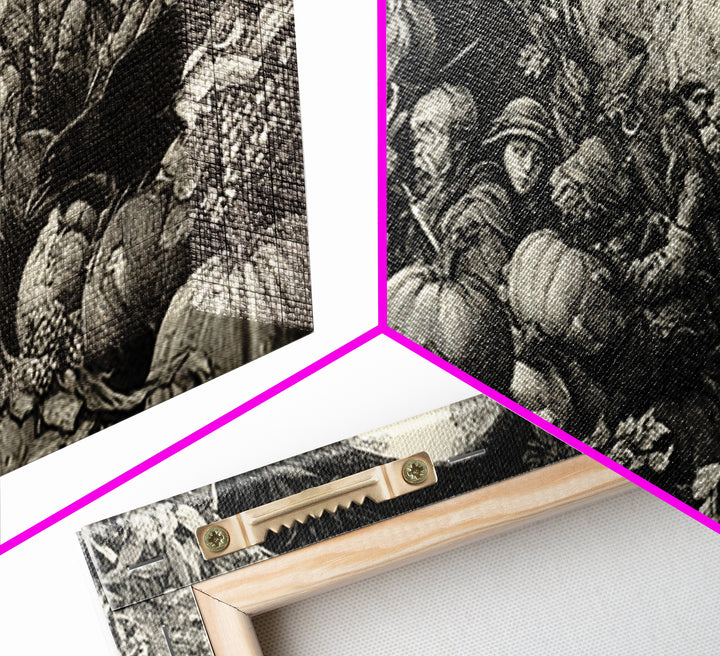 Occult Harvest Festival, Renaissance Engraving Art, Wide Panoramic Art, Gothic Horror Wall Art, Framed Canvas Print, Halloween Wall Art