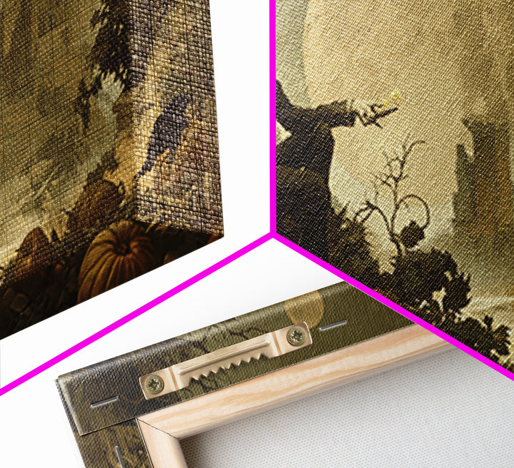 Occult Harvest Festival, Romantic Gothic Landscape, Wide Panoramic Art, Macabre Wall Art, Framed Canvas Print, Halloween Wall Art